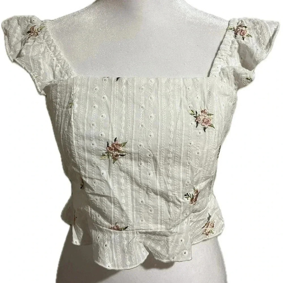 NWT Kurious tie back ruffle sleeve floral tank XS - Picture 1 of 6